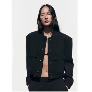 Zara Women's Black Maxi Pocket Bomber Jacket